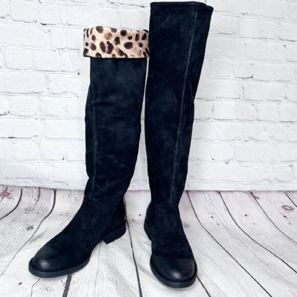 NWOT BORN BORMAN SUEDE LEATHER TALL CHEETAH INTERIOR CUFF BOOTS - 7M - Picture 5 of 9